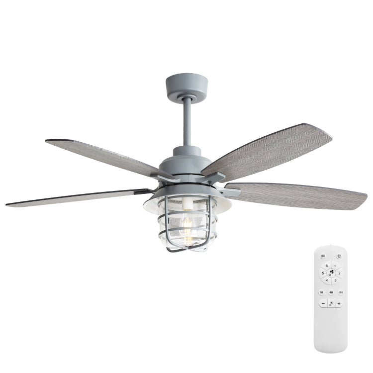 52 Inch Cement Grey With E26 Light,Glass Lampshade,5 Plywood Blades,Noiseless Dc Motor,6 Wind Speed