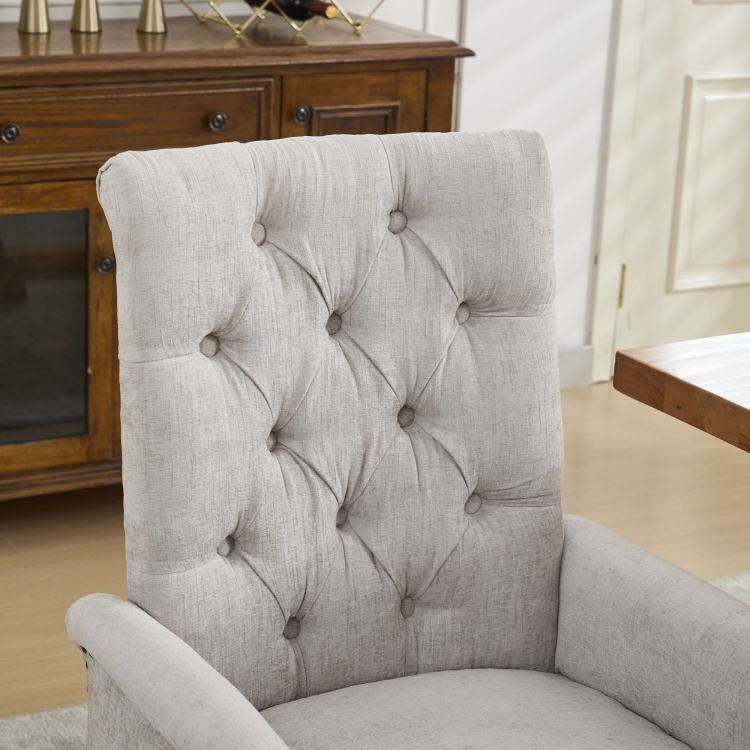 Upholstered Chenille Fabric Accent Dining Chair, Curved Solid Wood Legs, Elegant Tufted Club Dining Room Kitchen Room Arm Dining Chair, Single Pack,Beige,Sw1895Bg