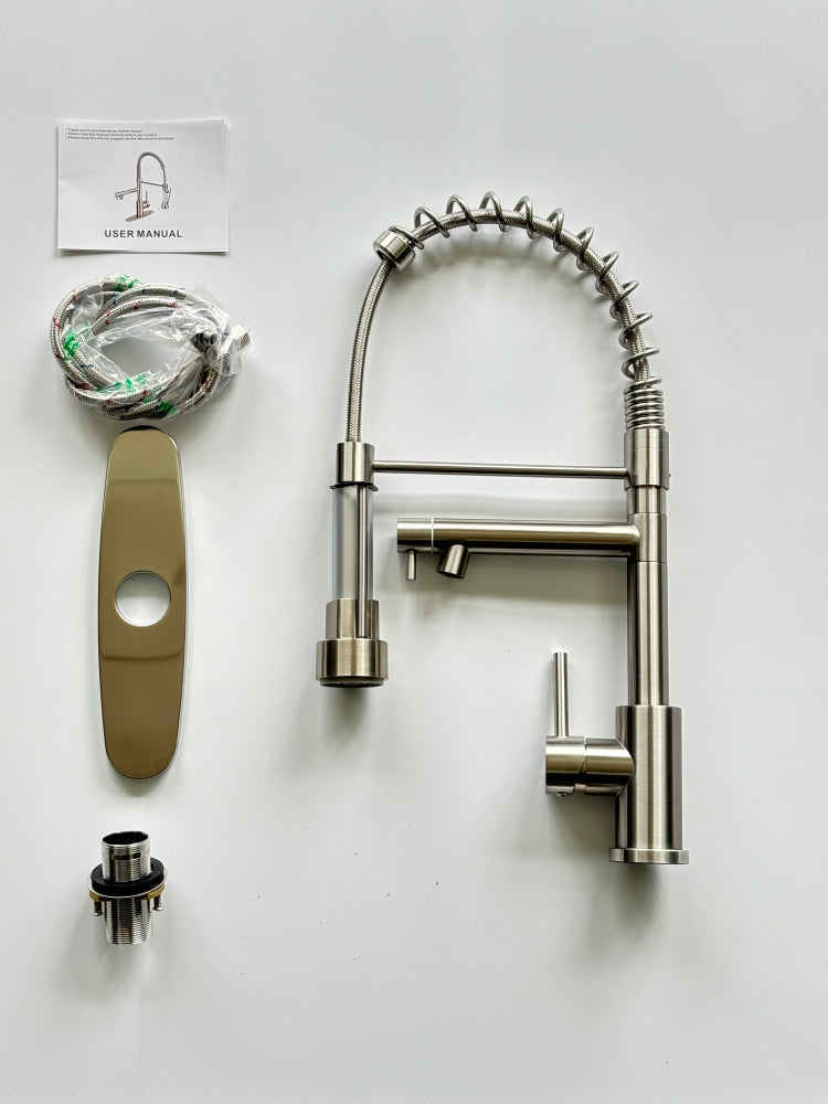 Kitchen Faucet With Pull Down Sprayer, Touch On Single Handle 2 Function Stainless Steel Spring Neck, Single Hole Installation For Residential, Commercial, Rv, Bar & More, Brushed Nickel