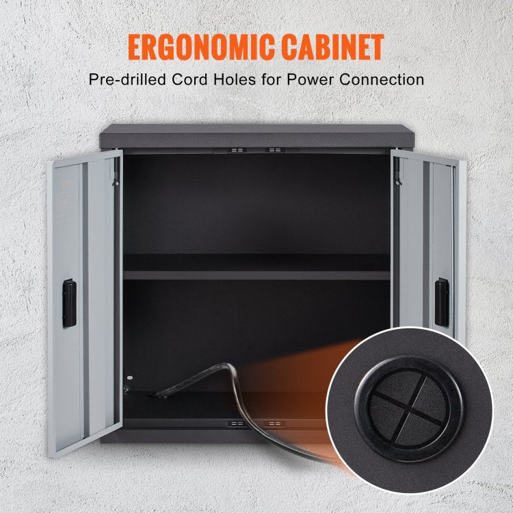 Foldable Wall Cabinet, Metal Garage Cabinet Wall Mounted 26" Small Cabinet 240 Lbs Loading Capacity Adjustable Shelf Magnetic Door File Locker For Garage Office Home Black