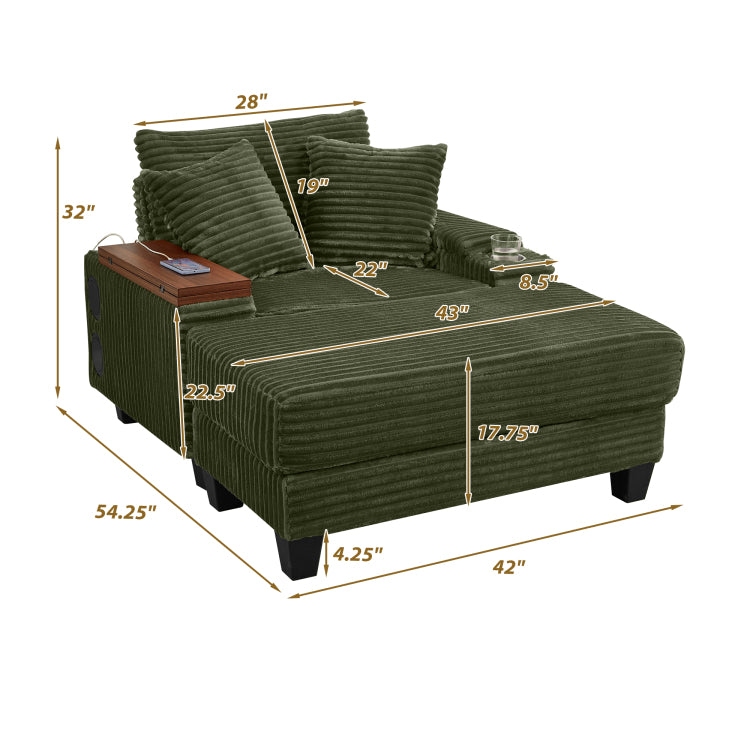 Fluffy Corduroy Storage Armrest Sofa,Single Versatile Seat With Ottoman,Cup Holder,Bluetooth Speaker,Usb Ports,180 Rotating Table Board,For Living Room,Bedroom And Apartment