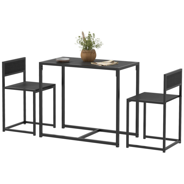 Homcom 3 Piece Industrial Dining Table Set For 2, Kitchen Table And Chairs, Dining Room Sets For Small Spaces, Black