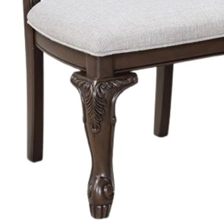 Cary Side Dining Chair Set Of 2, Beige Linen, Scrolled Coffee Brown Wood