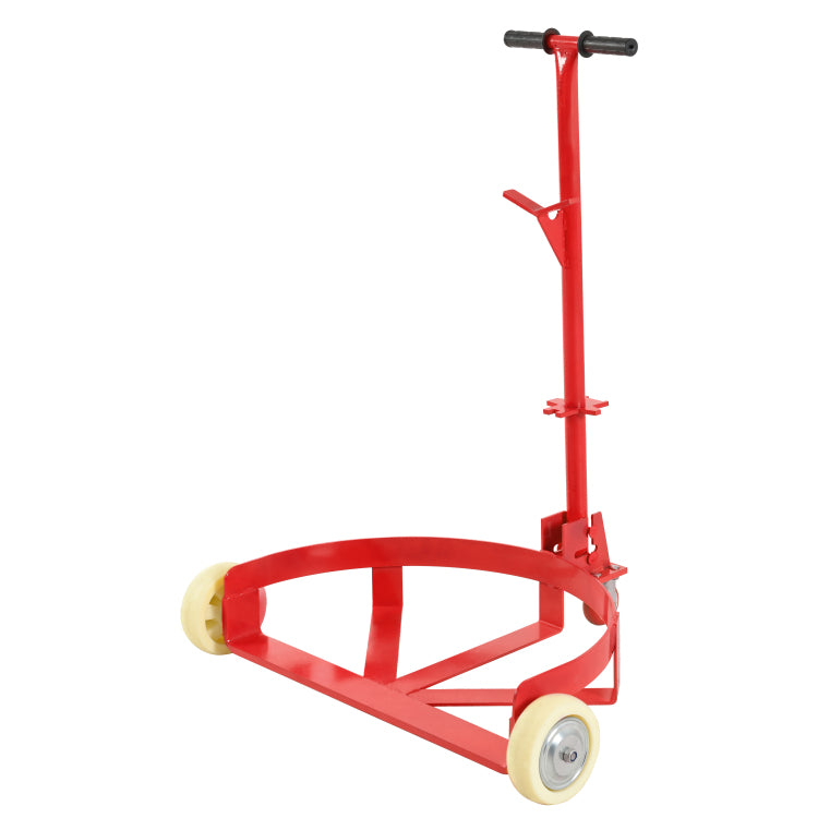 55 Gallon Drum Dolly, 1200Lbs Capacity, With 2 Fixed Pu Wheels And 1 Swivel Wheel Low Profile Steel Oil Drum Caddy Oil Barrel Drum Roller Hand Cart Red