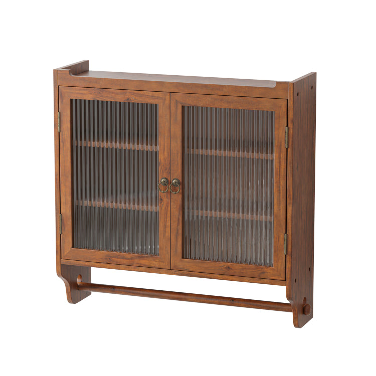 24.8"Glass Door Vintage Double Door Wall Cabinet With Three Tiers Of Storage With Towel Rack, For Bathroom, Kitchen,Dining Room,Brown