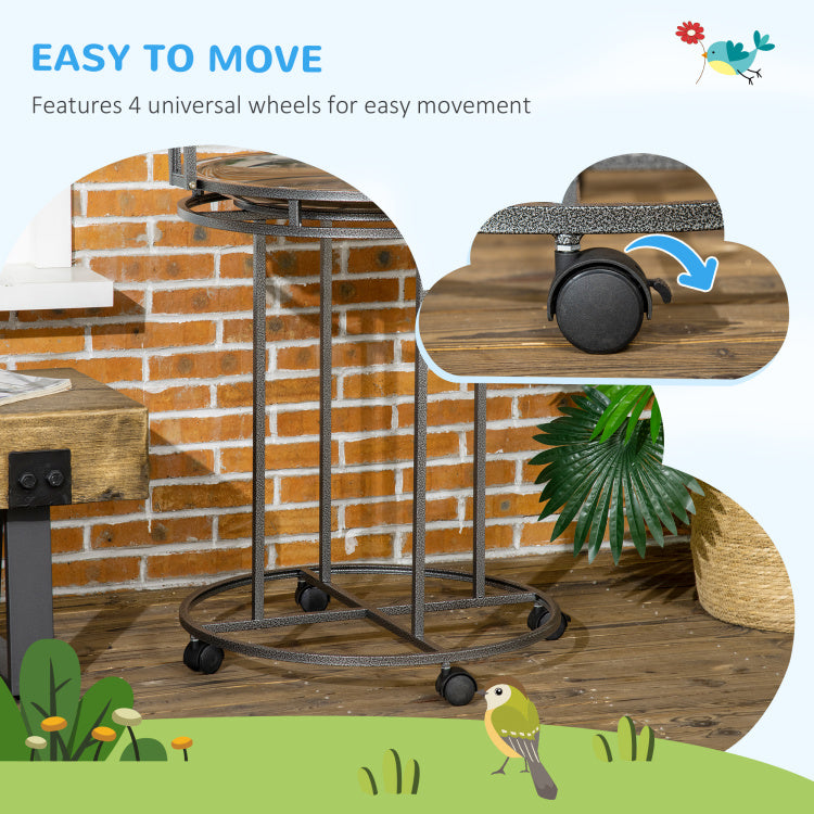 Pawhut Parrot Stand Large Bird Perch Stand With Toy Hook & 3 Ladders, Parrot Perch With Easy Grip, Bird Wooden Stand, Gray