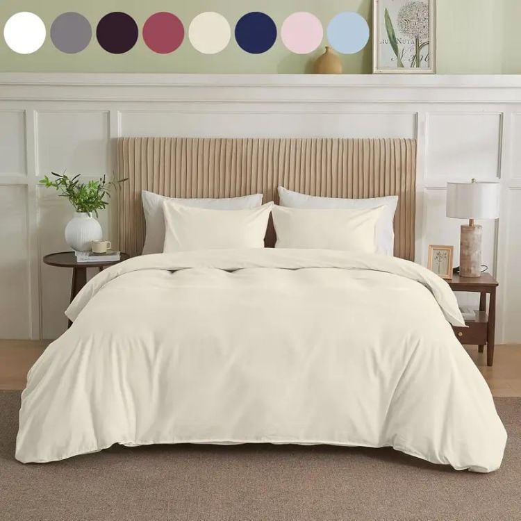 Serta Simply Clean Solid Duvet Cover Milk White King