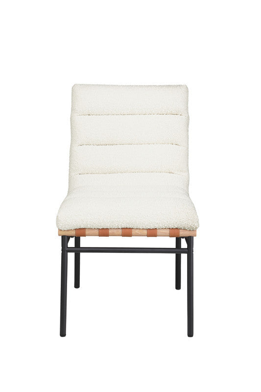 Liana White Boucle Fabric Set Of 2 Dining Chair With Black Iron Legs