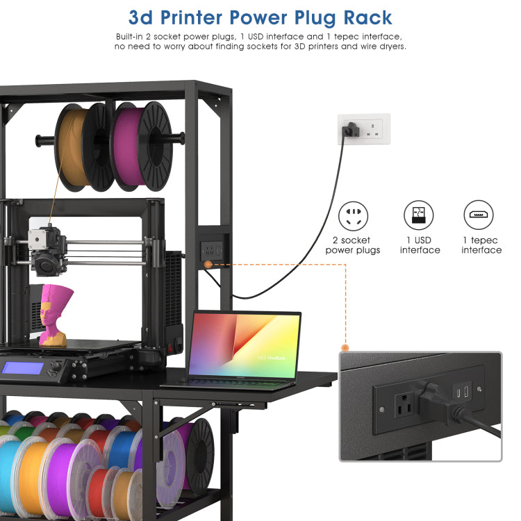 3D Printer Stand, Heavy Duty 3D Printer Table Stand With Filament Storage Rack, T Shaped Spools Holder Rack With Wheels,3D Printer Workbench For 3D Printing Studio, Home Office Workshop