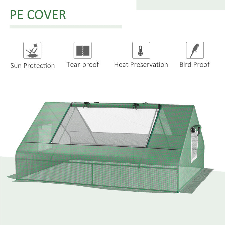 Outsunny 71" X 55" X 32" Mini Tunnel Greenhouse, Garden Planting Shed, Outdoor Flower Planter Warm House With Zipper Windows And Door, Green