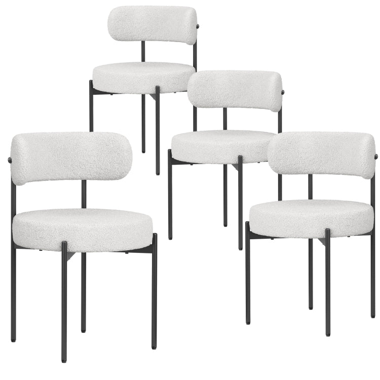 Dining Chairs Set Of 4,Mid Century Modern Kitchen Chair Curved Backrest Round Upholstered Sherpa Dining Chairs With Metal Legs