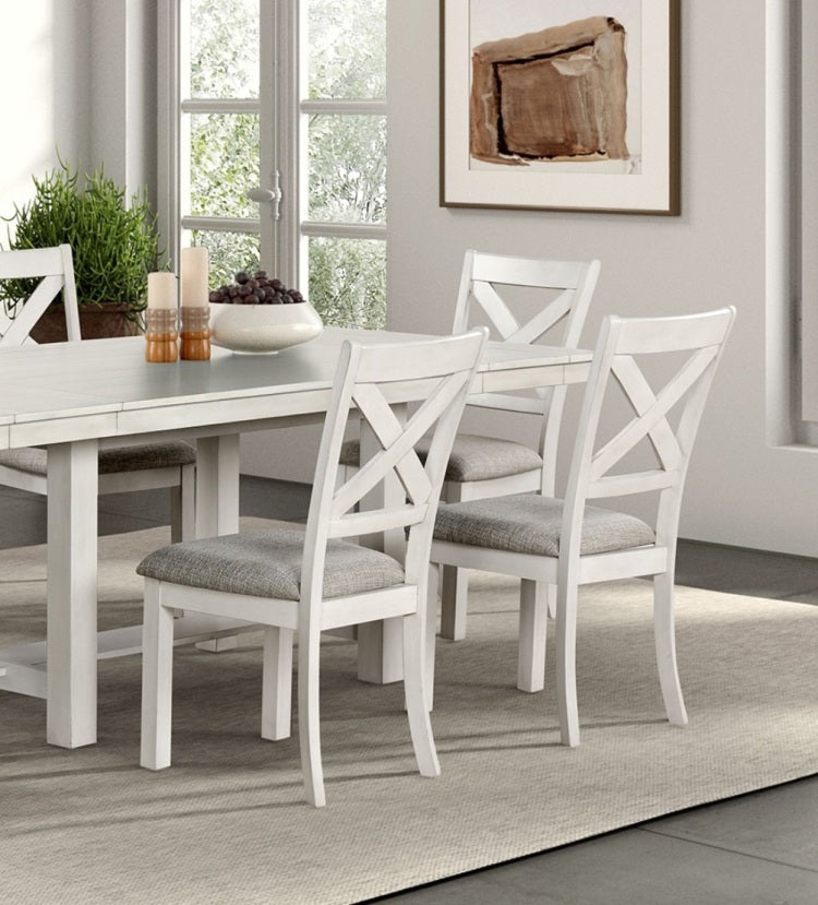 Rustic White Oak Farmhouse 2Pcs Dining Chairs Cross Back Wooden Cushion Seat Kitchen Dining Room Furniture