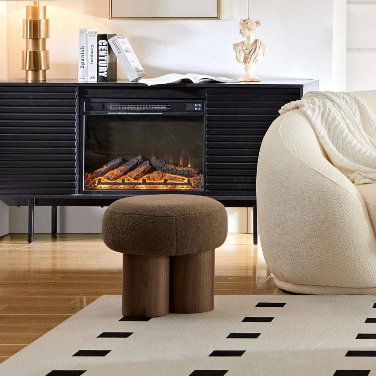 W8017 1 Mushroom Stool, Brown Lamb Wool Seat, Barrel Pvc Pipe With Walnut Veneer