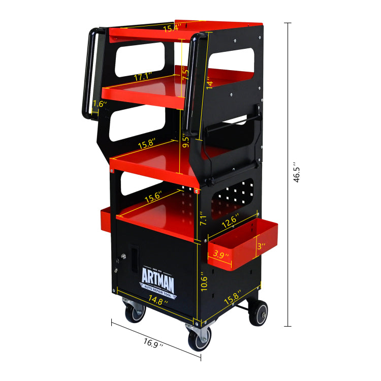 4 Level Multi Functional Diagnostic Trolley,Car Diagnostic Equipment Cart, With 360 Rotating And Lockable Casters Black&Red