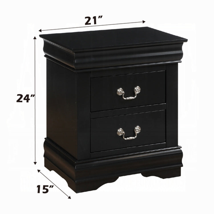 1Pc Traditional Classic Black Finish 2 Drawers Nightstand Wooden Bedroom Furniture