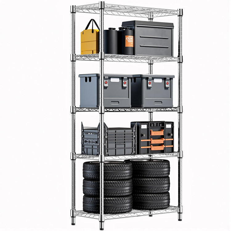 1250 Lbs Steel Heavy Duty 5 Tier Utility Shelving Unit Steel Organizer Wire Rack For Home,Kitchen,Office,Chrome 13.7" D X 23.6" W X 62.4" H