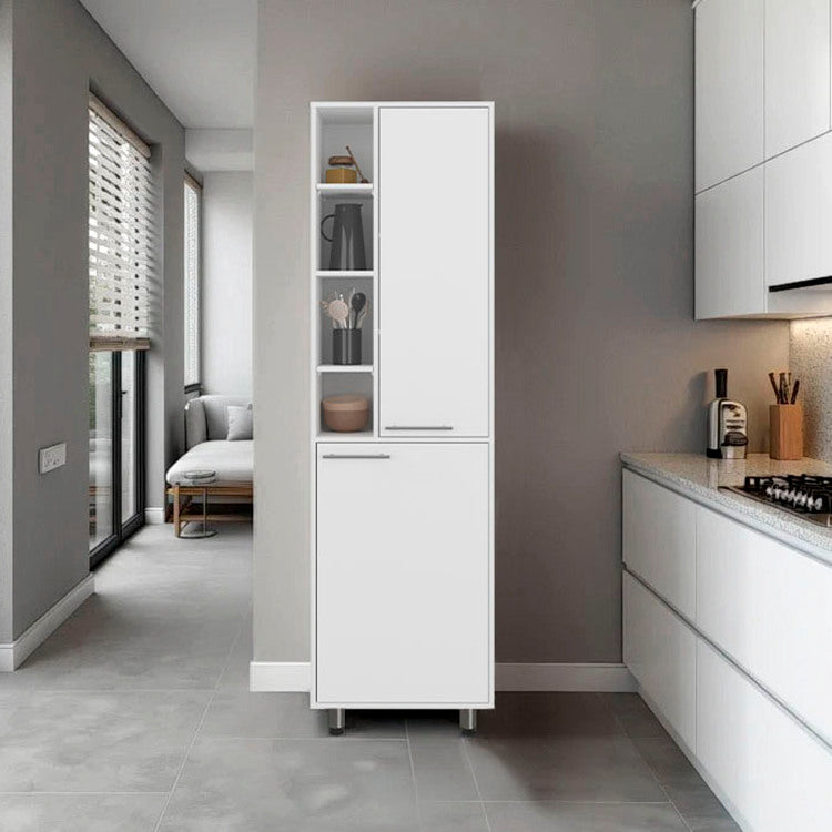 Florence Kitchen Pantry, Multiple Open And Closed Shelves, Modern Design, White