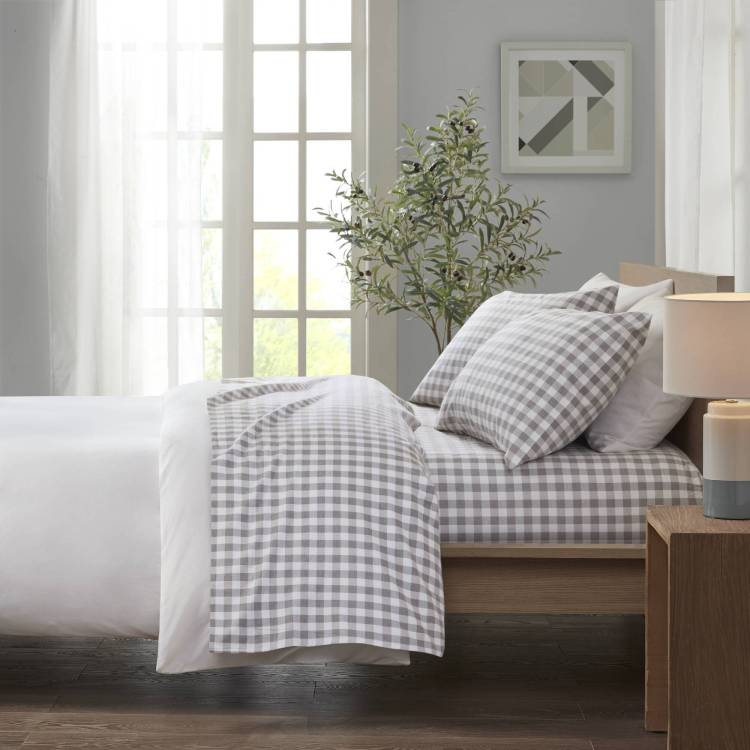 4 Pcs Full Printed Sheet Set Gray Herringbone Check