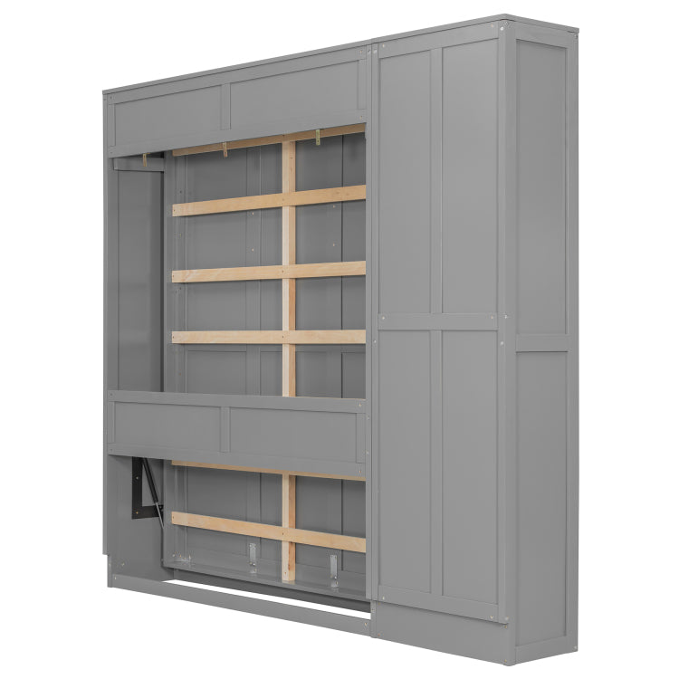 Queen Size Murphy Bed Wall Bed With Shelves,Gray Old Sku:Lp000697Aae 1