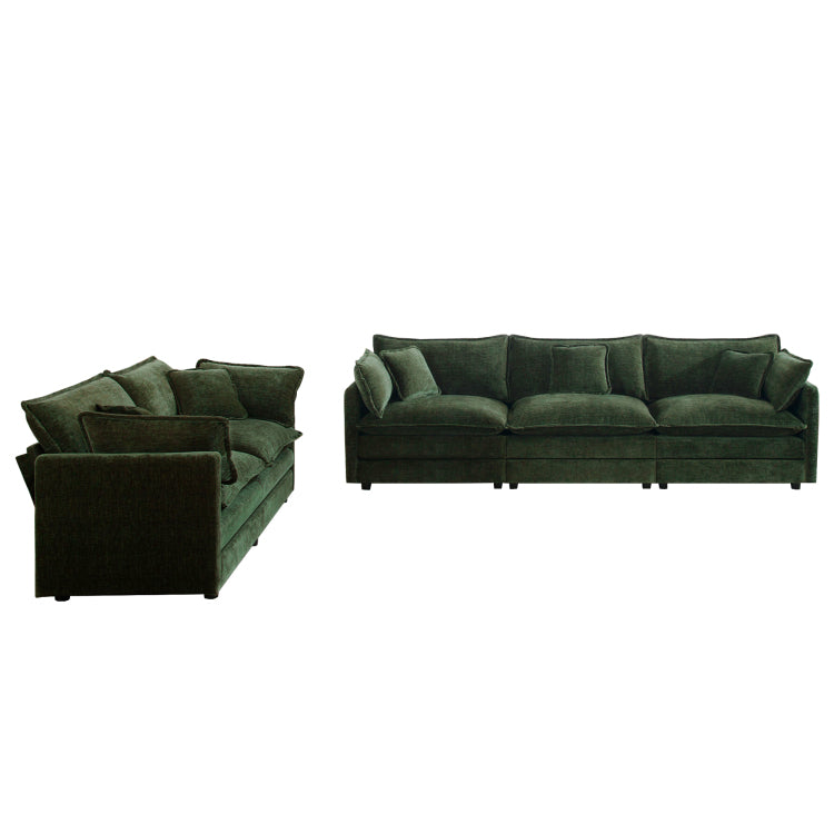 Sofa Set Of 2 Chenille Couch, 2 3 Seater Sofa Set Deep Seat Sofa, Modern Sofa Set For Living Room, Green Chenille