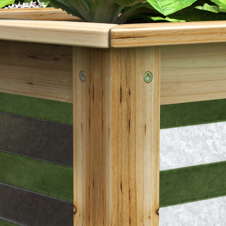 Outsunny Raised Garden Bed Set Of 2, Outdoor Planter Box, Galvanized Metal Reinforced With Wood, Stock Tanks For Growing Flowers, Herbs And Vegetables