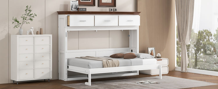 Twin Size Murphy Bed With 3 Drawers, White