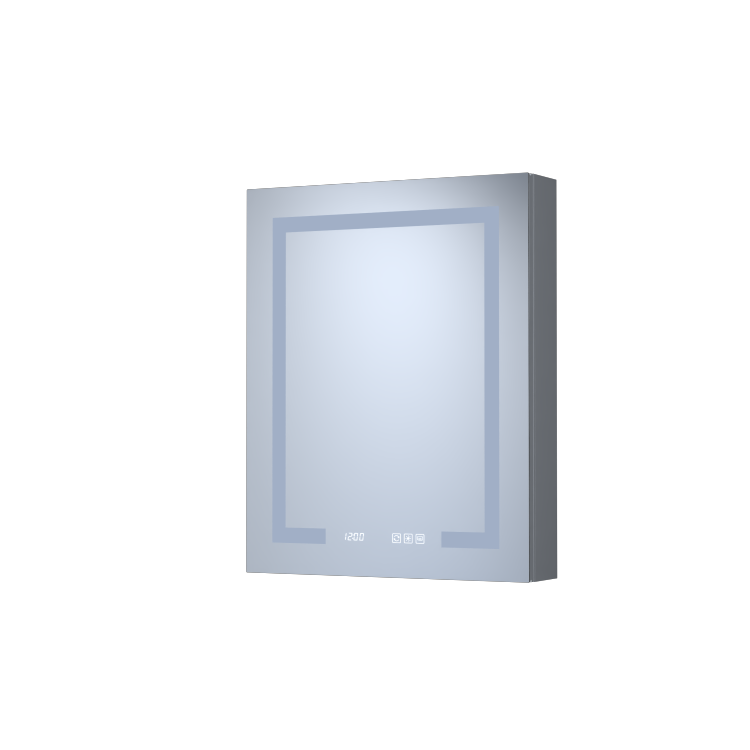 24 In. W X 30 In. H Rectangular Silver Aluminum Recessed Surface Mount Left Medicine Cabinet With Mirror Led And Clock