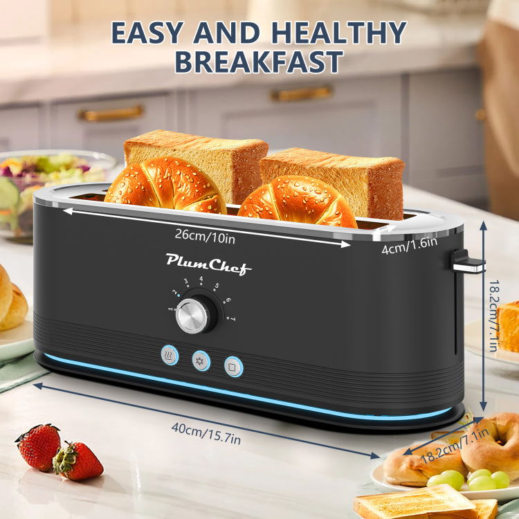 4 Slice Toaster, 7 Browning Settings, Defrost Reheat Functions, Full Body Stainless Steel Housing 1400W ,Anti Fingerprint & Anti Jam Black