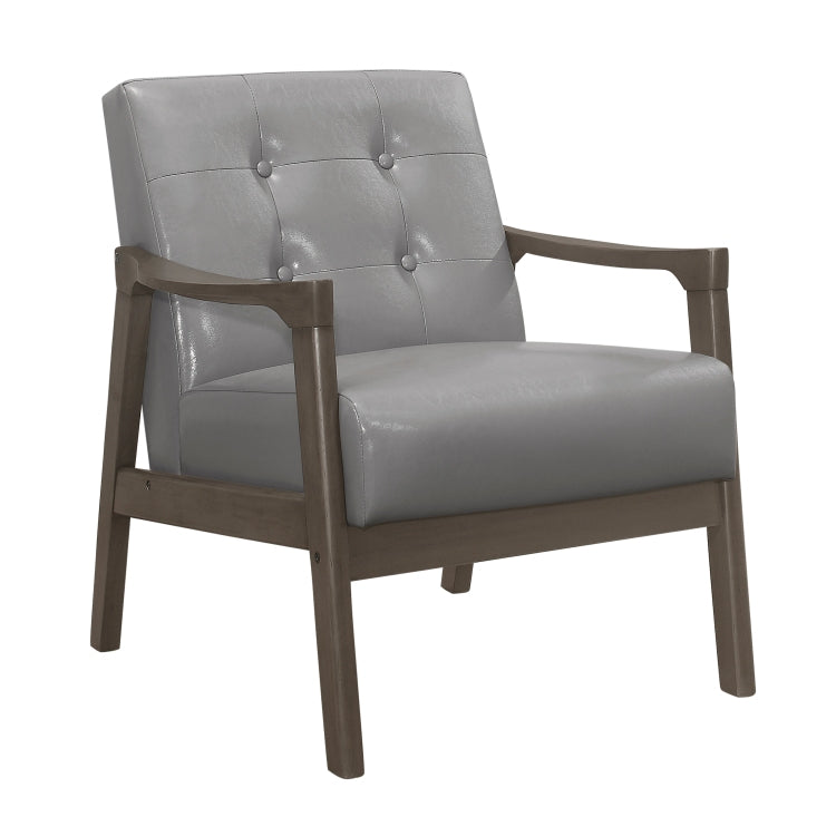 Accent Chair Button Tufted Gray Upholstery Cushion Seat Mid Century Modern Furniture Solid Rubberwood Frame 1Pc