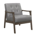Accent Chair Button Tufted Gray Upholstery Cushion Seat Mid Century Modern Furniture Solid Rubberwood Frame 1Pc