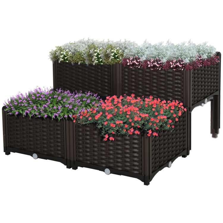 Outsunny 4 Piece Raised Garden Bed With Legs, Self Watering Planter Box Raised Bed To Grow Flowers, Herbs & Vegetables, Brown