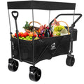 Collapsible Wagon 140L Wagons Carts Foldable With Removable Canopy, Folding Wagon Cart With Wheels For All Terrain With Brake, Foldable Wagon With Cooler Bag, For Camping Beach Shopping