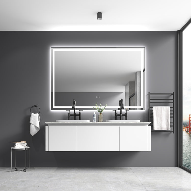 84 X 48 Inch Led Bathroom Mirror With Front And Backlight, Wall Mounted Vanity Mirror With Aluminum Frame, Anti Fog, Memory, 3 Colors, Stepless Dimmable