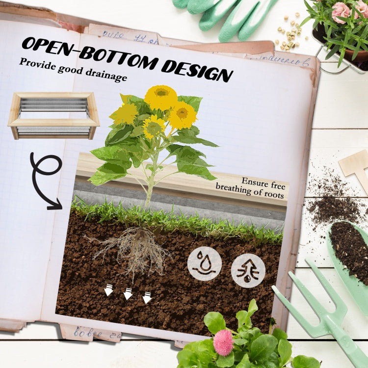 Outsunny Raised Garden Bed Kit, Outdoor Planter Box, Galvanized Metal Reinforced With Wood, Stock Tank For Growing Flowers, Herbs And Vegetables
