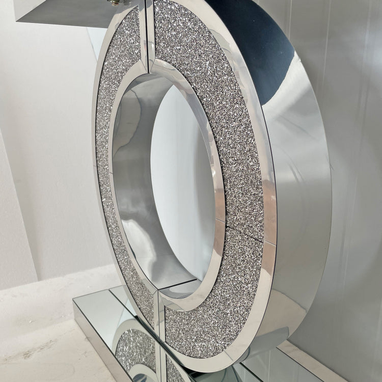 O Shaped Mirror Console Table With Crystal Hallway Entry Home D Cor, Handicrafts Mirror Table For Living Room,Mirror Glass Table For Room