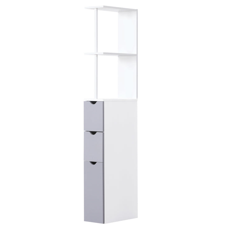 Homcom 54" Tall Bathroom Storage Cabinet, Freestanding Linen Tower With 2 Tier Shelf And Drawers, Narrow Side Floor Organizer, White