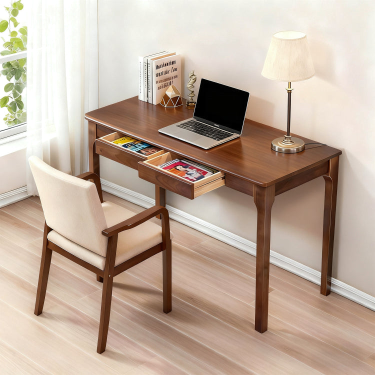 Solid Wood Desk With Drawers, Standing Desk With Smooth Edges, Home Office Desk For Small Spaces, Mid Century Modern Desk For Study, Bedroom, Living Room, Office, Walnut, 47.24''*21.65''*29.53''