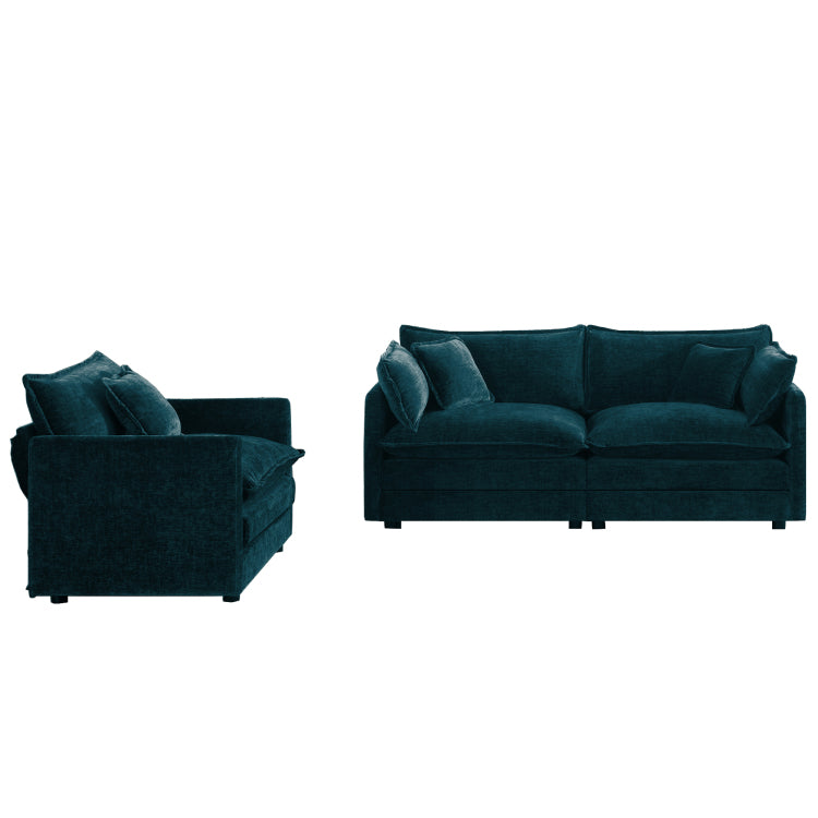 2 Seater Loveseat And Chair Set, 2 Piece Sofa & Chair Set, Loveseat And Accent Chair , 2 Piece Upholstered Chenille Sofa Living Room Couch Furniture 1 2 Seat ,Blue Chenille