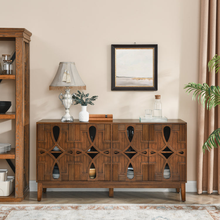 60.5" Mid Century Modern Sideboard Buffet Cabinet With Storage, Tv Media Console Table, Storage Cabinet With 4 Doors & Adjustable Shelves For Kitchen Dining Living Room Entryway, Walnut