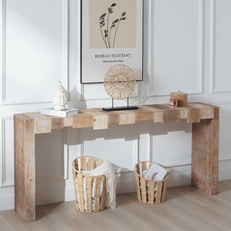 Modern Rustic Console Table 71" Entryway Table With Sculpted Block Design Narrow Sofa Table For Hallway, Living Room, Or Foyer