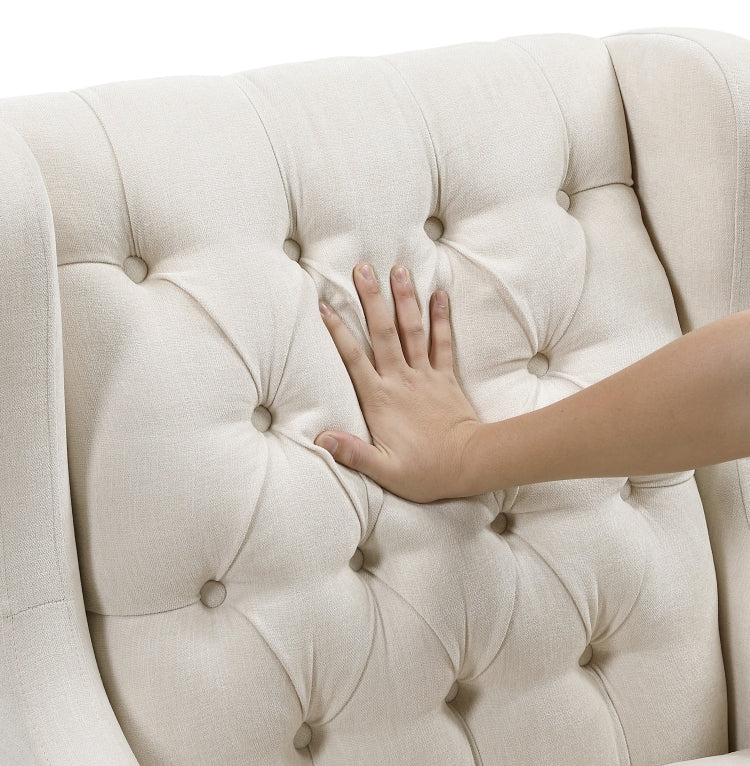 1Pc Accent Chair Button Tufted Beige Fabric Upholstery Foam Cushion Seat Living Room Furniture