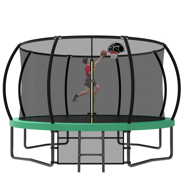 12Ft Recreational Kids Trampoline With Safety Enclosure Net & Ladder, Outdoor Recreational Trampolines