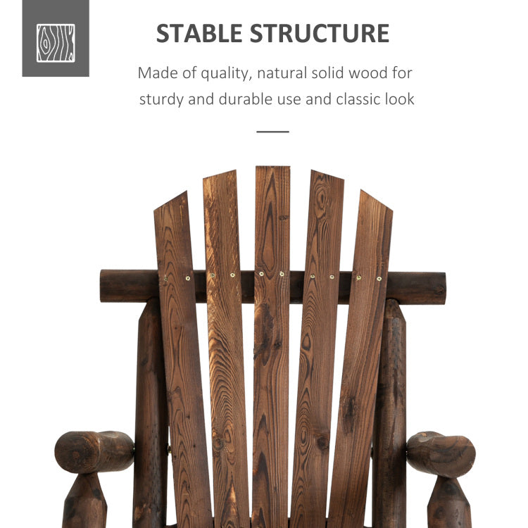 Outsunny Outdoor Wooden Rocking Chair, Single Person Adirondack Rocking Patio Chair With Rustic High Back, Slatted Seat And Backrest For Indoor, Backyard, Garden, Carbonized
