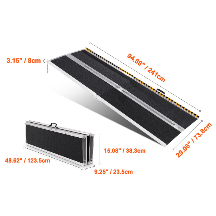 Portable Wheelchair Ramp, 8 Ft 800 Lbs Capacity, Non Slip Aluminum Folding Threshold Ramp, Foldable Mobility Scooter Ramp Wheel Chair Ramp, Handicap Ramp For Home Steps, Stairs, Doorways, Curbs