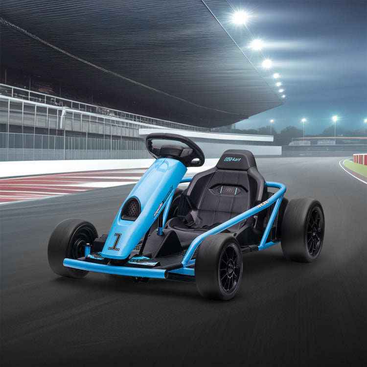 Aosom 24V 8.1 Mph Electric Go Kart, Drifting Car Battery Powered Ride On Toy Outdoor With Slow Start, Music, Horn Honking And Safety Belt, For 8 12 Years Old, Blue