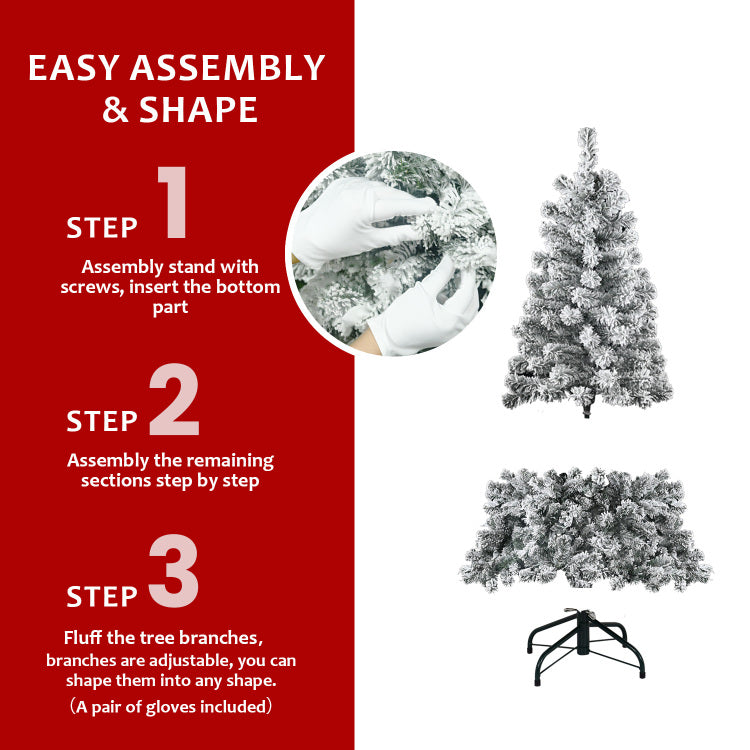 4Ft Flocked Christmas Tree Snowy Pvc Artificial Holiday Tree With 233 Tips, Compact Full Shape, Sturdy Metal Stand, Christmas Tree For Home, Office, Or Apartment Decoration