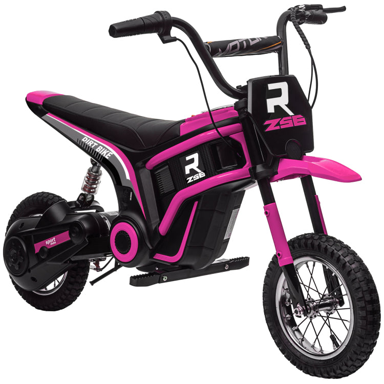 Aosom Electric Dirt Bike With Twist Grip Throttle, 24V 350W Off Road Electric Motorcycle, Up To 15 Mph With Brake, Music Horn, Rear Suspension For Ages 13 Years, Pink