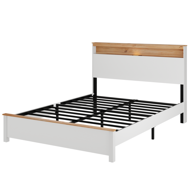 Full Wooden Bed Stand With Charging Station Storage Headboard: This Rustic Farmhouse Bed Frame With Storage Headboard Comes With A Built In Charging Station That Is Simple To Install And Easy To