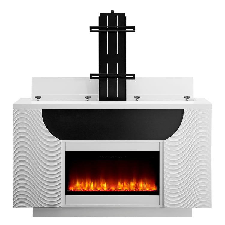 Aurora White 76 Inch Fireplace With Tv Lift