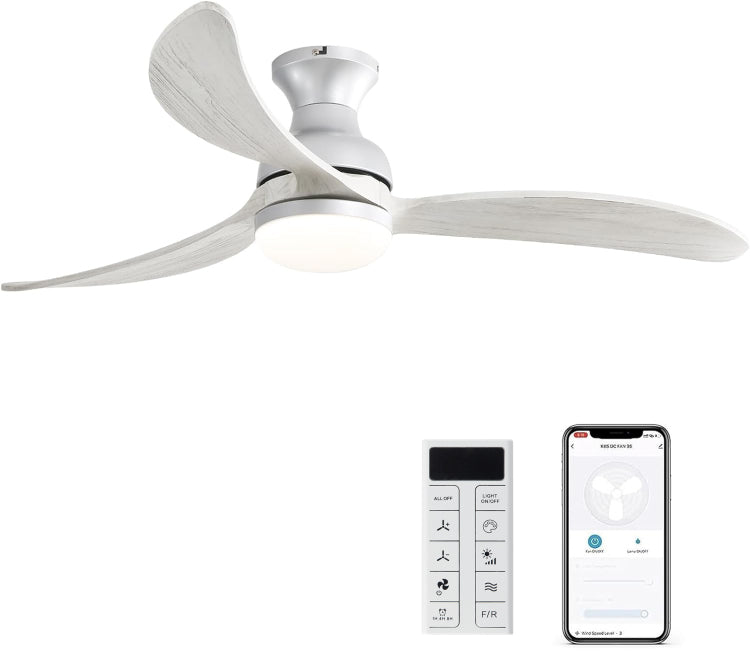 52 Inch Modern With 3 Color Dimmable Solid Wood Blades Remote Control Reversible Dc Motor For Bedroom